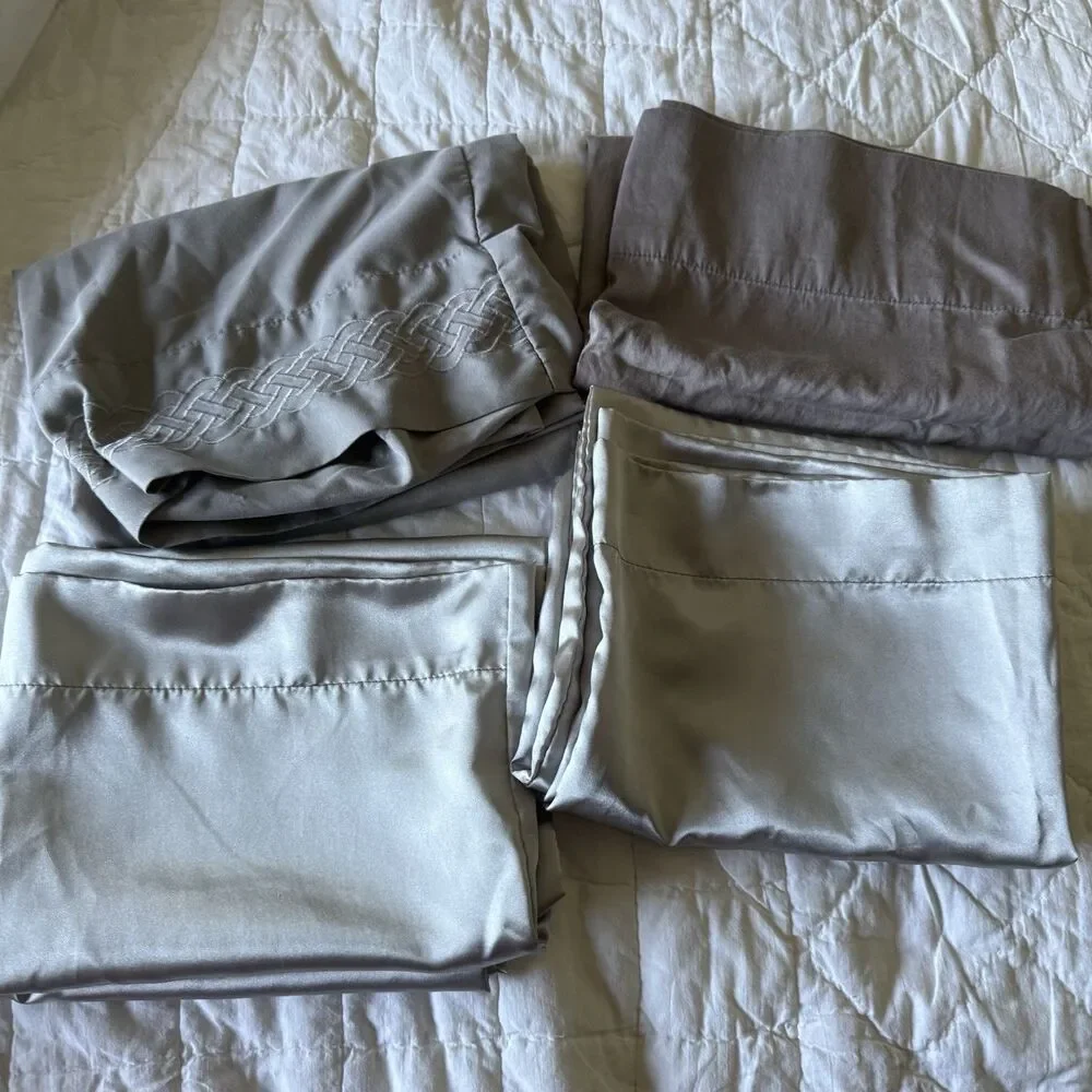 RV Queen Camper Microfiber Sheet Set Grey Fitted Flat 4 Pillow Cases, Clean